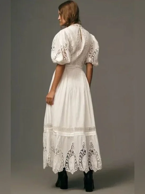 NEW | Forever That Girl Anthropologie Mock-Neck Lace Maxi Dress Sz: L Petite - Picture 2 of 14